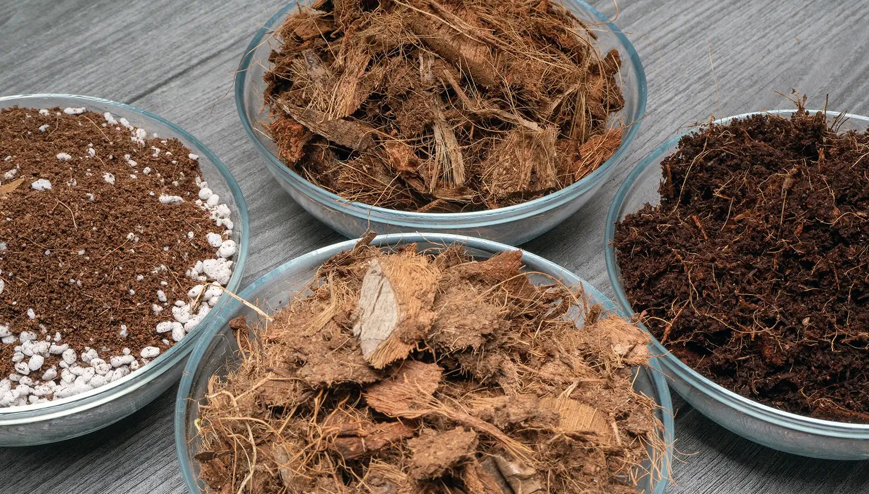 soil, coco fibre, perlite and bark