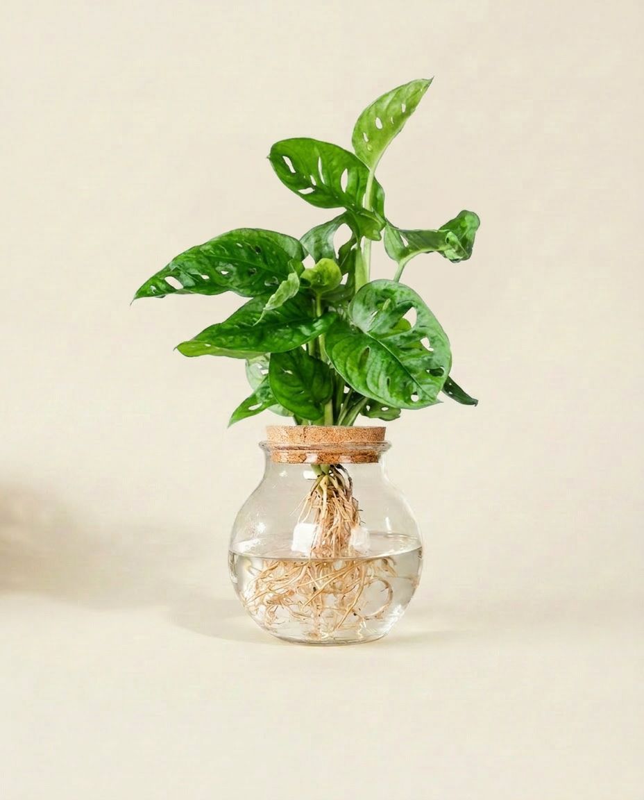Monstera Swiss Cheese plant Adansonii in glass vase