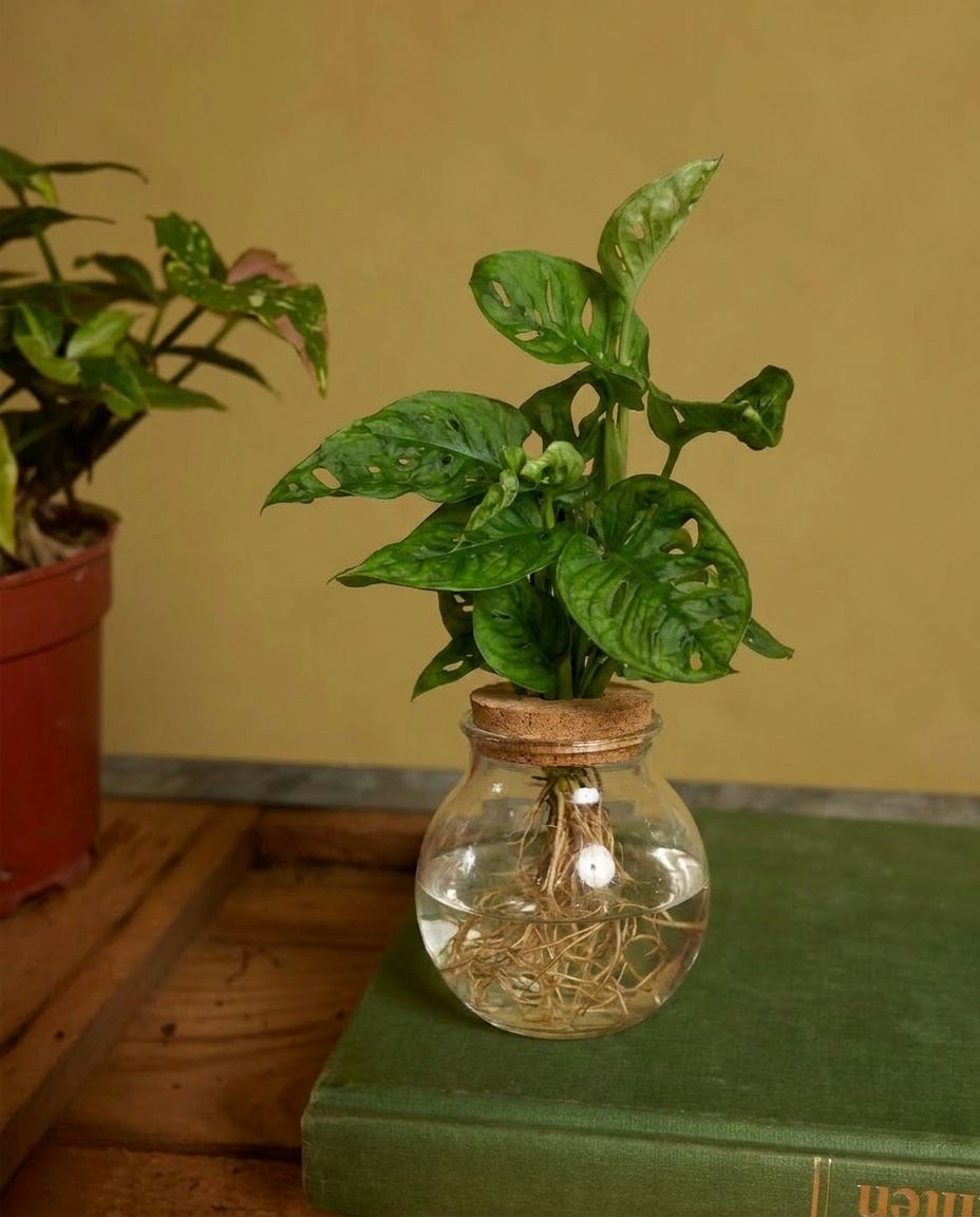 Monstera Swiss Cheese plant Adansonii in glass vase